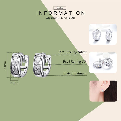 BAMOER Genuine 925 Sterling Silver Dazzling Cubic Zircon Geometric Small Stud Earrings for Women Sterling Silver Jewelry SCE515