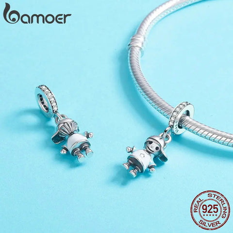 bamoer New 100% 925 Sterling Silver Couple Little Girl & Boy Pendant Charm fit Girls Charm Bracelet DIY Jewelry SCC544