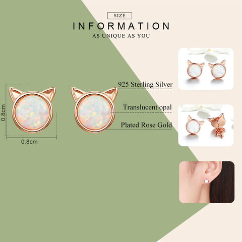 BAMOER New Arrival 925 Sterling Silver Cute Cat Ears Big Stone Small Stud Earrings for Women Fashion Earrings Jewelry SCE538