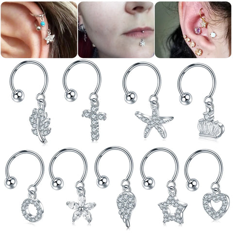 1Pc Valentine's Day Gift Stainless Steel Ear Stud Piercing Crystal Daith Earrings For Woman Ear Piercing Fashion Body Jewelry