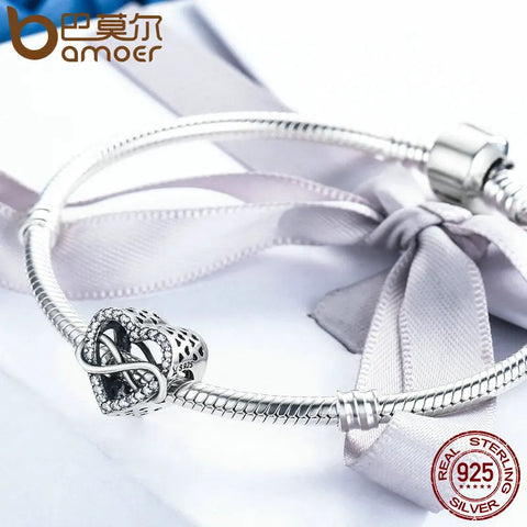 BAMOER Authentic  925 Sterling Silver Endless Love Infinity Love Charms Infinity Hearts Beads fit Women Bracelets Jewelry SCC432