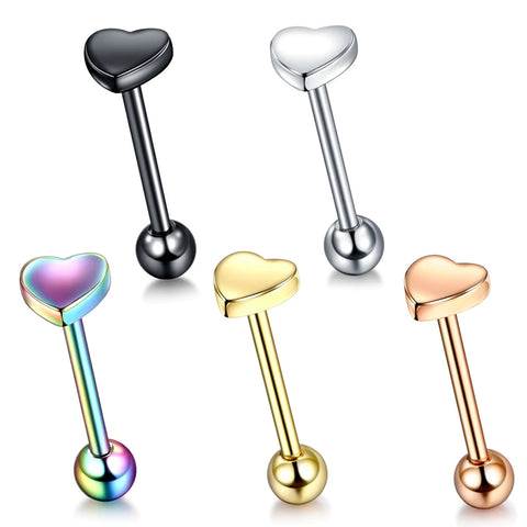 1 PC 5 Colors Tongue Piercing Septum Industrial Barbell Heart Nipple Barbell Flesh Tunnels Ear Plugs Ear Expanders Body Jewelry