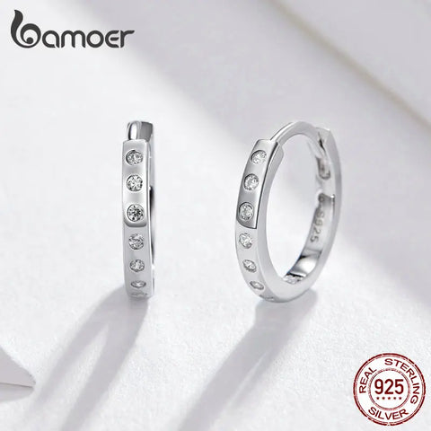 BAMOER Hoop Earrings for Women 925 Sterling Silver Minimalist Simple Circle Earing Real Silver Korean Fashion Jewelry BSE101