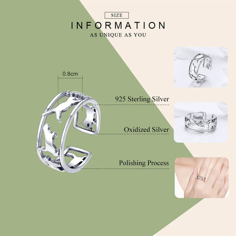 BAMOER Hot Sale 925 Sterling Silver Playing Cat Pussy Cocktail Finger Rings for Women Happy Cat Animal Ring Jewelry Gift SCR473