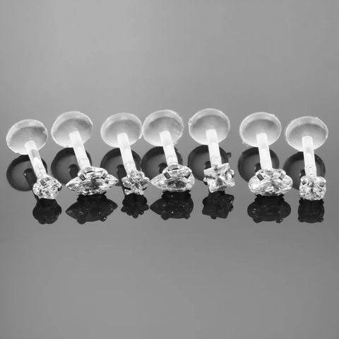 3Pcs Bioplast Flexible Push-in  Design Labret Lip Stud with Press Fit 3mm Steel Ball Ear Cartilage Tragus Piercing Body Jewelry