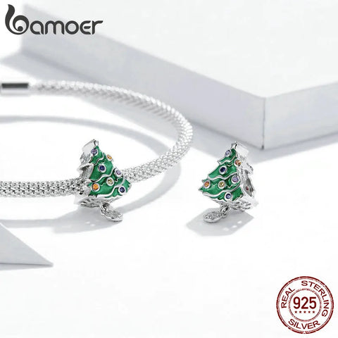 bamoer Christmas Tree for Women Jewelry Making 925 Sterling Silver Charm fit Silver women DIY Metal Beads Bracelet BSC374