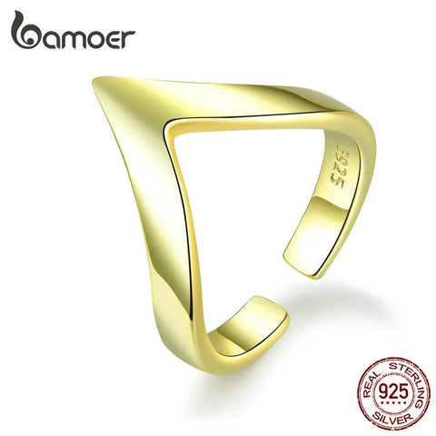 BAMOER Authentic 925 Sterling Silver Wave Geometric Love Adjustable Finger Rings for Women Wedding Engagement Jewelry SCR470
