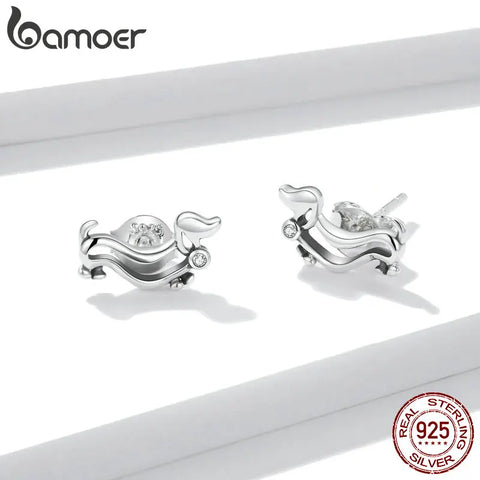 bamoer Authentic 925 Sterling Silver Cute Puppy Stud Earrings for Women Plated platinum Silver women silver Jewelry SCE952