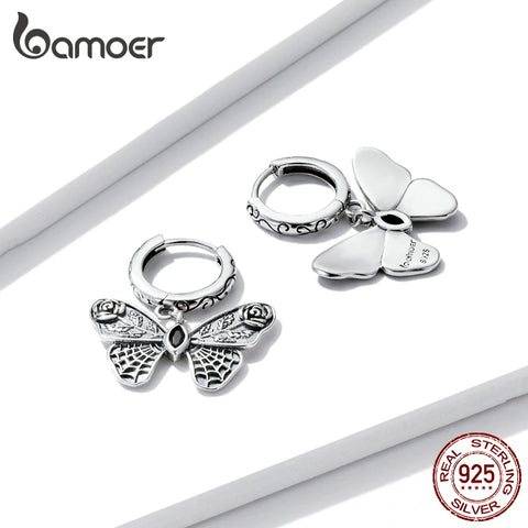 bamoer 925 Sterling Silver Dark Butterfly Ear Buckle Dark Night Rose Vampire Mysterious Cross Drop Earrings for Women Jewelry