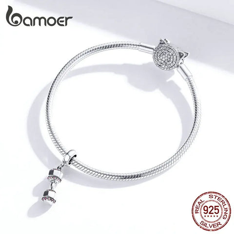 bamoer Genuine 925 Sterling Silver Pendant Charm for Women Original 925 Snake Bracelet Necklace Bumbell Sport Design SCC1340