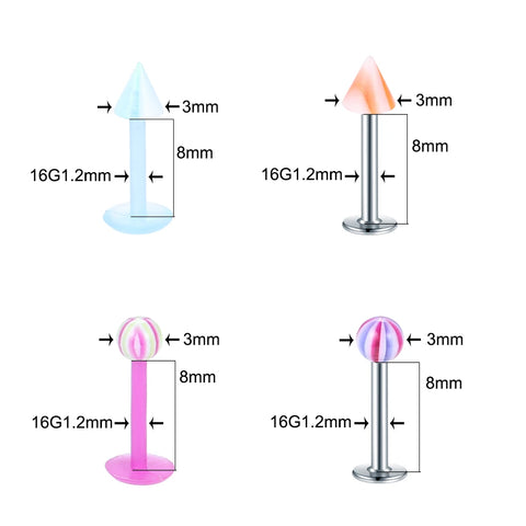 60Pcs/set Acrylic Labret Piercing Lip Ring Surgical Steel Barbell Cartilage Tragus Piercing Earring Stud Piercing Body Jewelry