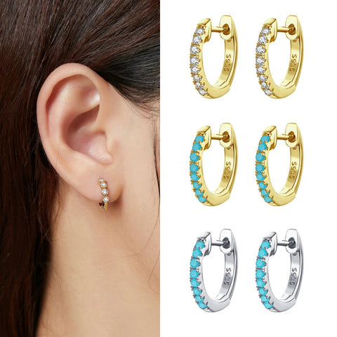 bamoer 925 Sterling Silver Stylish Ear Huggies Earrings Blue Zircon Earrings for Women Engagement Gift SCE1126