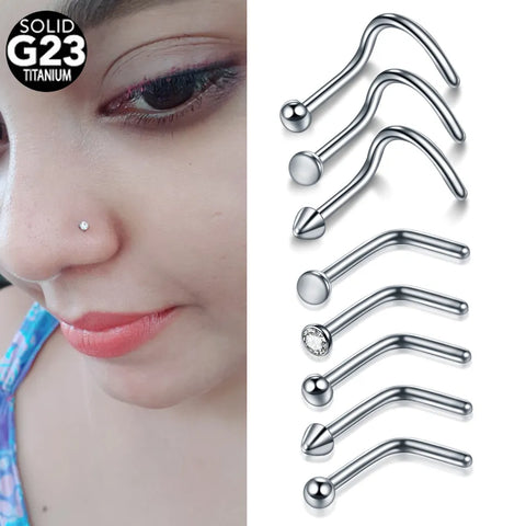 1Pc Titanium Bone Nose Stud Piercing Earring Anodized Nose Ring Prong CZ Nose Stud Nariz Piercing Body Jewelry