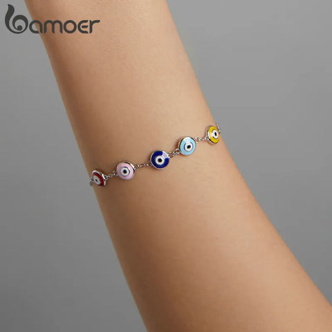 bamoer Authentic 925 Sterling Silver Guardian Eye Bracelet Multiple Devil Eyes Bead Necklace Chain for Women Fine Jewelry SCB218