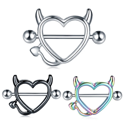 2Pcs Stainless Steel Heart Shape Nipple Piercing 14G Bar Nipple Rings Shield Cover Barbell Sexy Body Piercing For Women Gifts