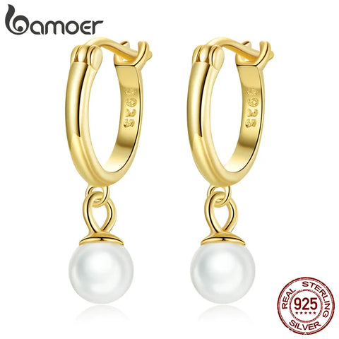 bamoer Gold Hoop Earrings 925 Sterling Silver Star Zircon Ear Buckles Cross Drop Earrings Shell Pearl Earrings for Women Gift