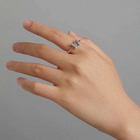 bamoer 925 Sterling Silver Swallowtail Butterfly Ring Frog Dragonfly Ring Rose Ring for Women Anillo Open Ring Jewelry Wedding