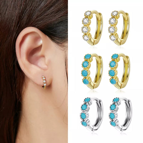 bamoer 925 Sterling Silver Stylish Ear Huggies Earrings Blue Zircon Earrings for Women Engagement Gift SCE1126