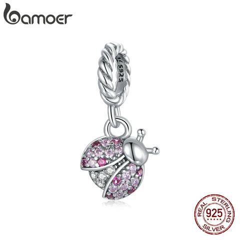 bamoer Ladybug 925 Sterling Silver CZ Zircon Pendant Charm fit Original Bracelet Fine Jewelry DIY Accessories SCX125