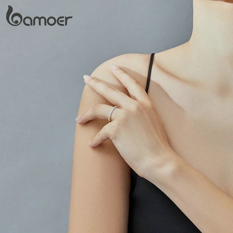 bamoer Wedding Engagement Jewelry Clear CZ 925 Sterling Silver Finger Rings for Women High Quality Luxury Anel SCR624