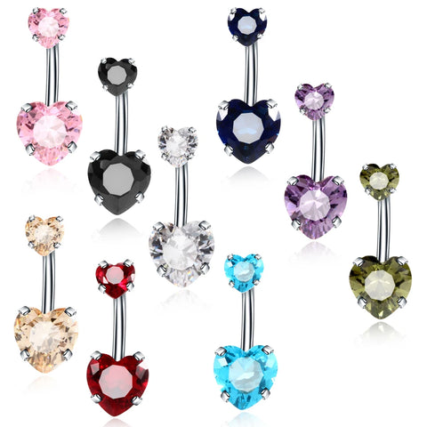 1Pc Steel Belly Button Rings Heart Crystal Zircon Earring Tragus Navel Helix Piercings Ombligo Barbells Stud Body Jewelry