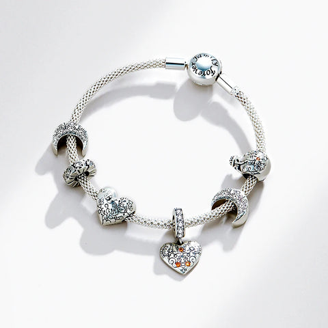 bamoer Genuine 925 Sterling Silver CZ silver Vine & Moon  Original Charm for Brand Female DIY Bracelet Jewelry make SCC1604