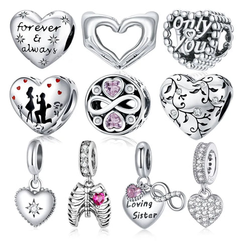 bamoer Love 925 Sterling Silver Charm Only You Love Charm Heart Shape Metal Bead for Bracelet Women DIY Fashion Jewelry BSC497