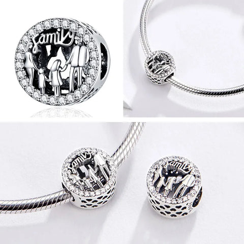 Bamoer 925 Sterling Silver Family Charm Heart Shape Beads Fit Original Bracelet Bangle for Women Family Gifts Jewelry Making