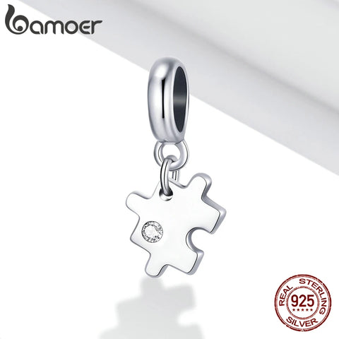 bamoer 925 Sterling Silver Stylish Puzzle Charm Love Bead Pendant for Original Bracelet Bangle Women DIY Fashion Jewelry SCX133