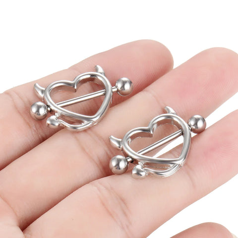 2Pcs Stainless Steel Heart Shape Nipple Piercing 14G Bar Nipple Rings Shield Cover Barbell Sexy Body Piercing For Women Gifts