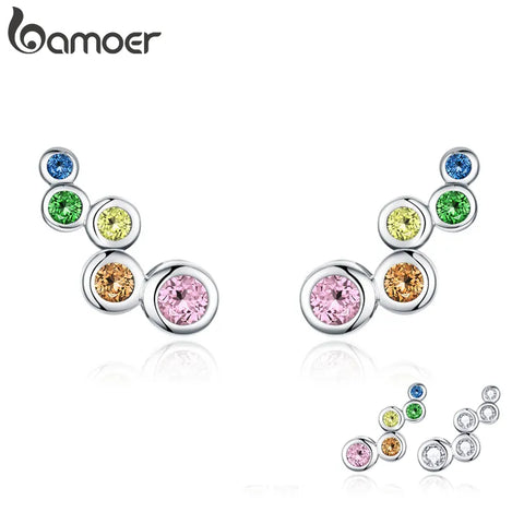 BAMOER Woman Fashion Earrings Geometric Element 925 Sterling Silver Jewelry Engagement Party Gift Long Shiny Zircon Earrings