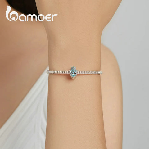 bamoer 925 Sterling Silver Opal Sun Charm Bead Enamel Guardian Fatimid Eye Charm for Original Bracelet Bangle Women DIY Jewelry
