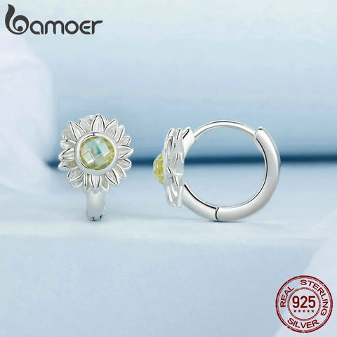 BAMOER 925 Sterling Silver Sunflower Hypoallergenic Hoop Earrings Valentine's Day Birthday Gifts for Women Girls Wife Daughter