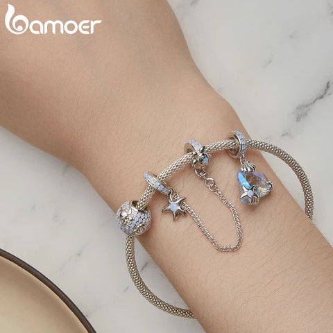 Bamoer 925 Sterling Silver Underwater World Series Starfish and Turtle Charms Heart Shape Shell Beads for Women Bracelet DIY