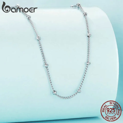 Bamoer 925 Sterling Silver Basic Chain Necklace Collection Box Chain Necklace Bead Chain Link for Women Simple Fine Jewelry