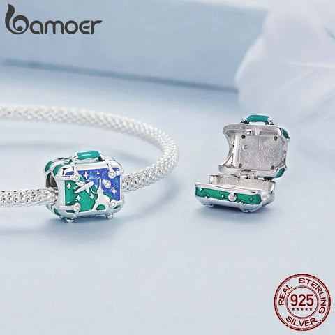 BAMOER 925 Sterling Silver Graduation Season Charms Beads Openable Suitcase Dangle Fit Original Charm Bracelet Jewelry