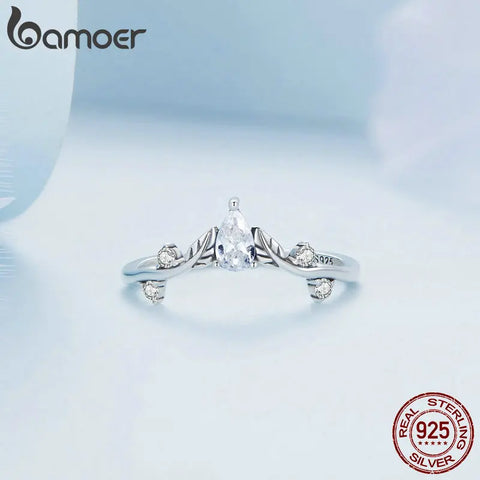 Bamoer 925 Sterling Silver Rattan & Water-drop Shaped Zircon Ring Vine Finger Ring for Women Exquisite Fine Jewelry BSR308