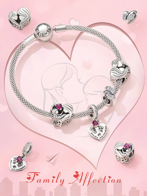 Bamoer 925 Sterling Silver Mother & Daughter Bead Affinity Heart Charm for Women Bracelet Bangle DIY Mother's Day Gift BSC687
