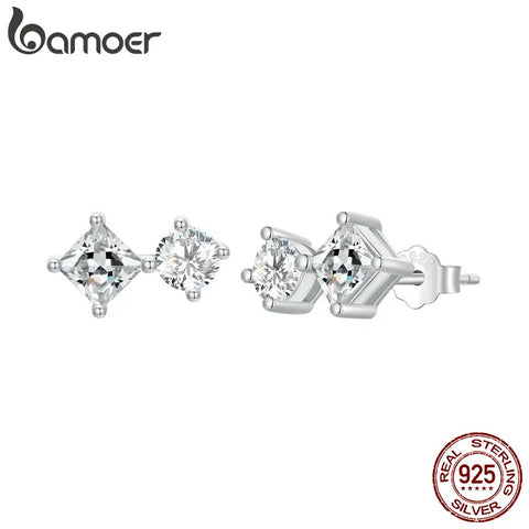 BAMOER Women 925 Sterling Silver Stud Earrings Platinum Plated Small Simple Handmade Hypoallergenic Everyday Jewelry