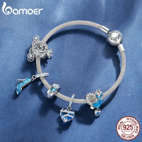 Bamoer 925 Sterling Silver Pumpkin Carriage Bead Magic Dancing Shoes Pendant Charms for Bracelet DIY Jewelry Gift Making