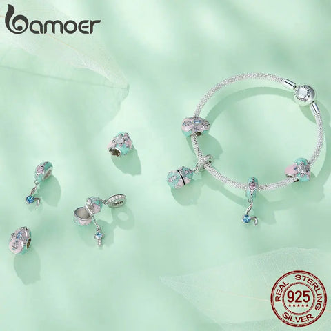 Bamoer 925 Sterling Silver Easter Egg Hanging Bead Rabbit Silicone Charms for Women Bracelet and Necklace DIY Fine Jewelry