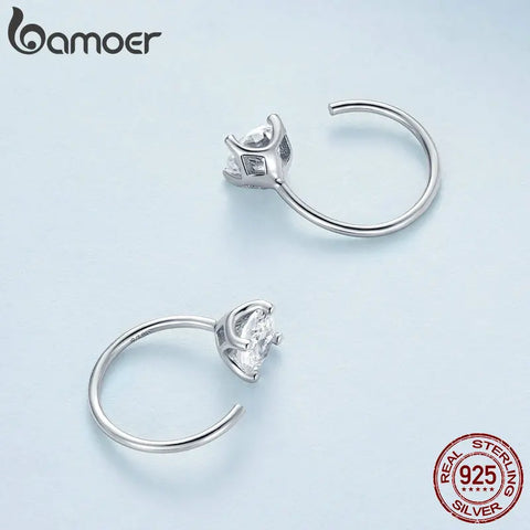 bamoer CZ Stud Earrings 925 Sterling Silver Gold Plated Round Cubic Zirconia Hypoallergenic Earrings 4 Colors BSE862