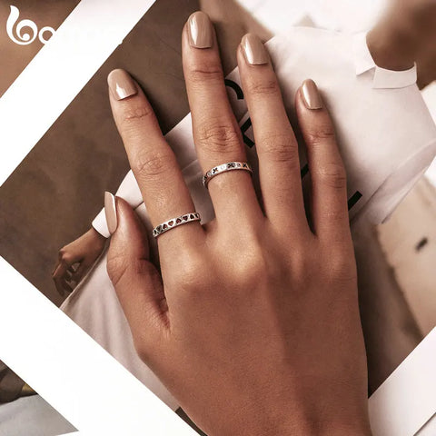 Bamoer Fashion 925 Sterling Silver Hollow Butterfly Adjustable Women Ring Hollow Heart Eternity Ring Fine Jewelry Wedding Gift