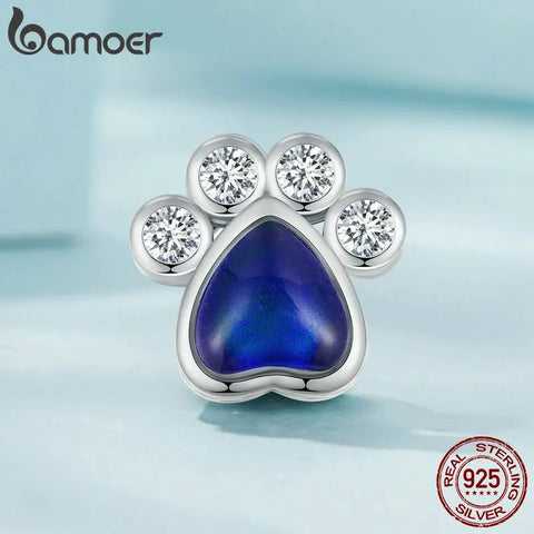 Bamoer 925 Sterling Silver Emotion Stone Beads Cute Pet Paw Charms for Women Girls Bracelet & Bangle DIY Fine Jewelry