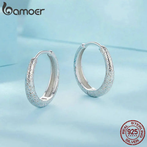 BAMOER 925 Sterling Silver Simple Crater Texture Ear Buckles Small Dots Hoop Earrings for Women Daily Wearing Fine Jewelry