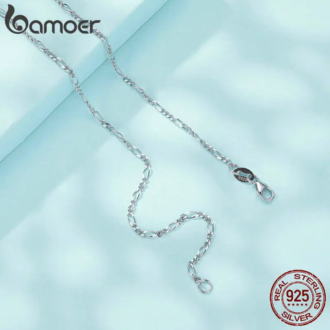 BAMOER 925 Sterling Silver Chain Necklace Classic Cable Chain Necklace Thin & Dainty & Sturdy Chain Necklaces 17.71 Inch