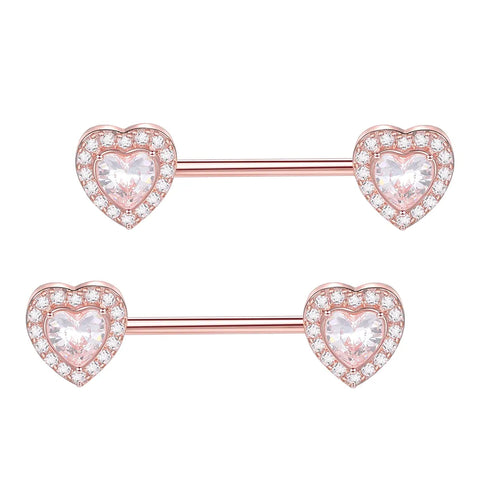 1Pc Stainless Steel Nipple Piercing Barbell Ring External Thread Crystal Rose Gold Color Heart Nipple Ring Body Jewelry 16mm
