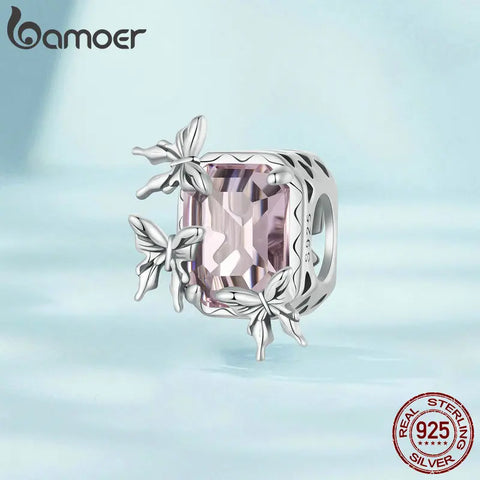 BAMOER 925 Sterling Silver Animal Pendant Beads, Butterfly CZ Charms Compatible with Women's Bracelet SCC2679