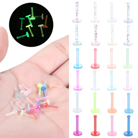 8Pcs/lot Acrylic Nose Stud Piercing Luminous Straight Barbell Nose Screw Nazir Piercing Nostril Earring Piercing Body Jewelry