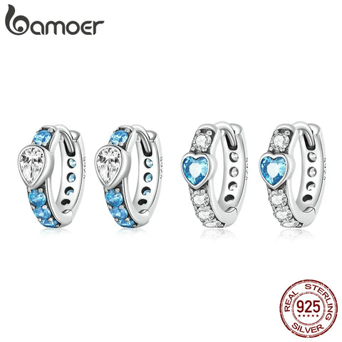 Bamoer 925 Sterling Silver Simple Love Ear Buckles for Women New Fashion Bright Zirconium Earrings Fine Jewelry Luxury Gift